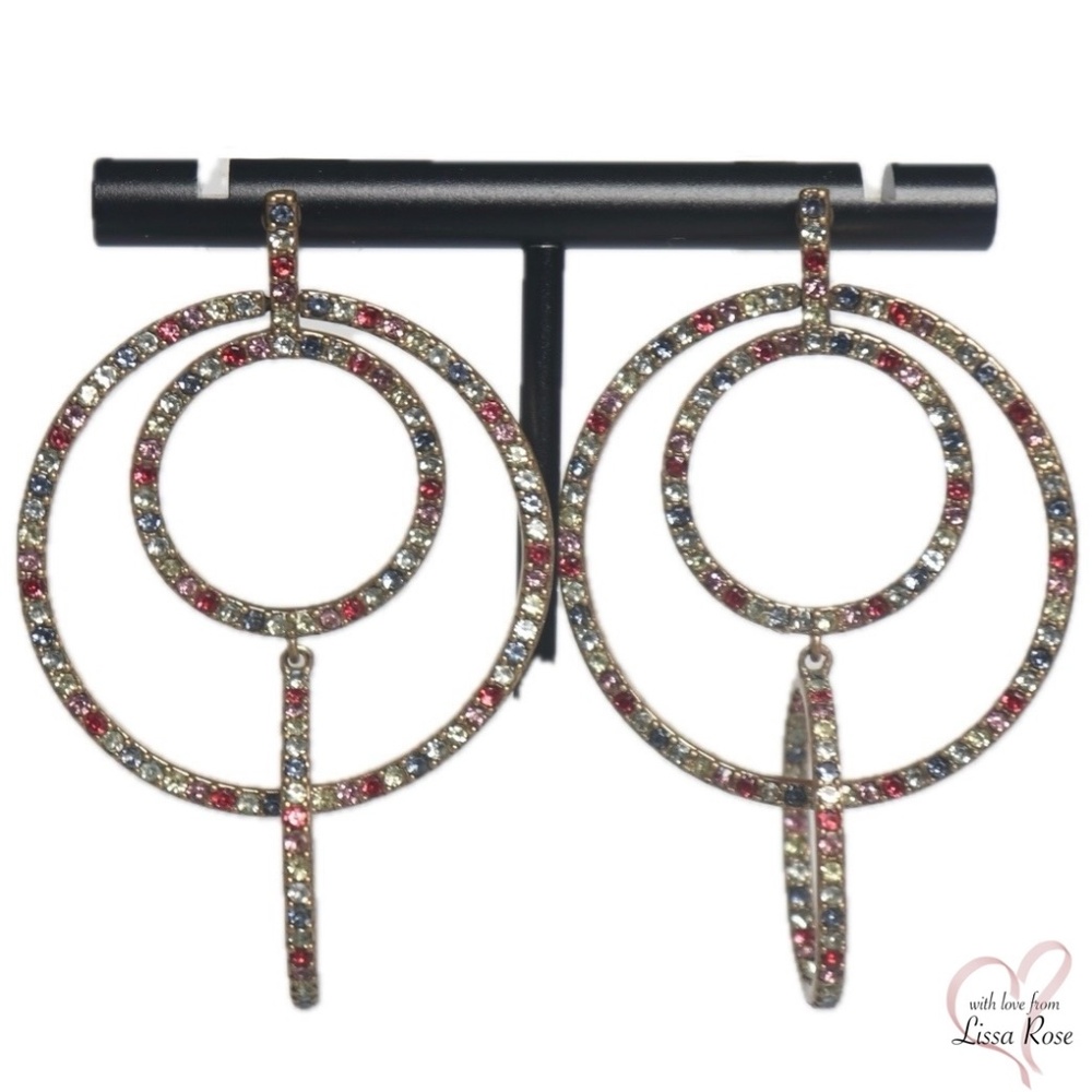 Intricate Rainbow Sparkle Pavé Cut-glass Interlocking Hoop Earrings (J.Crew)